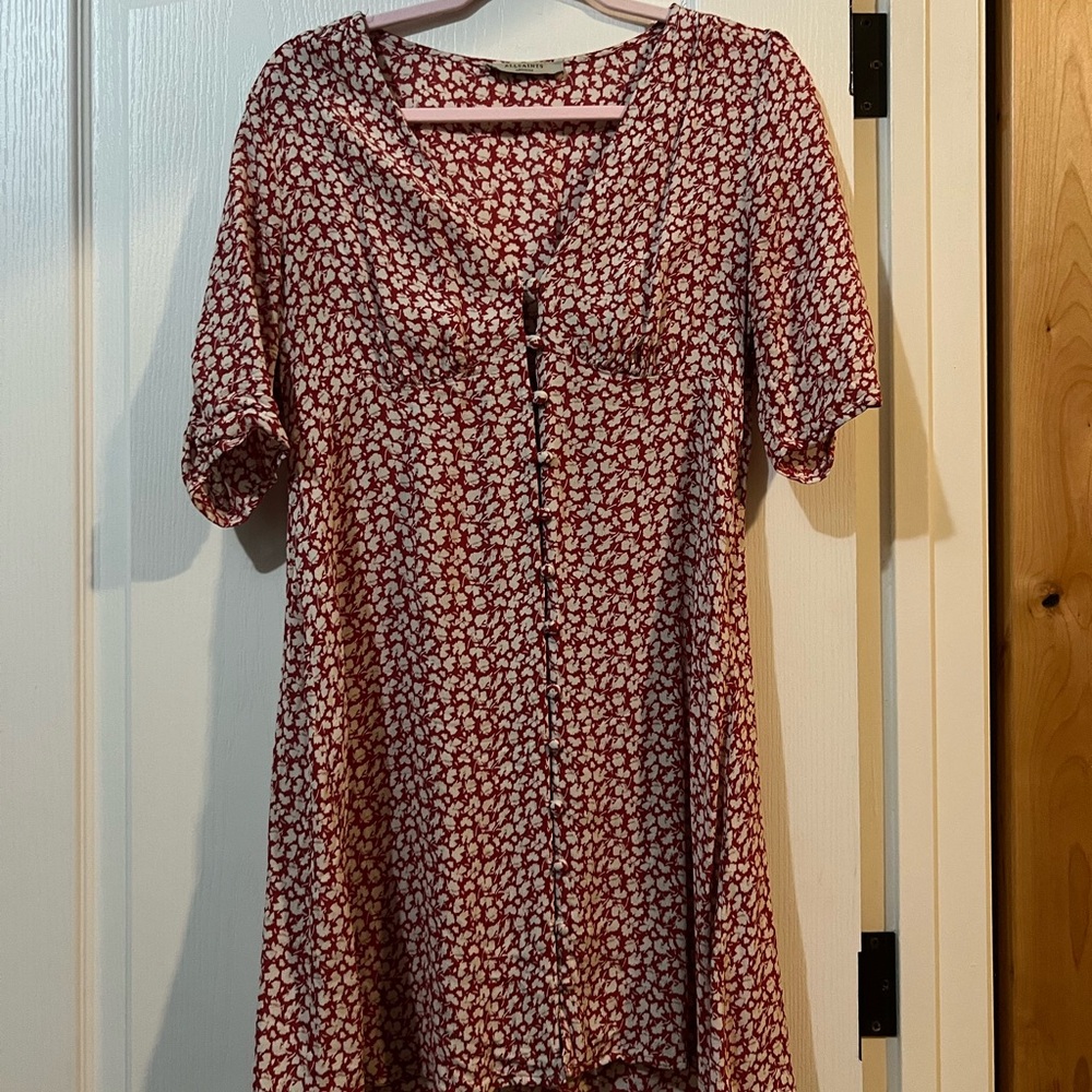 Red and White Floral Button-Up Dress